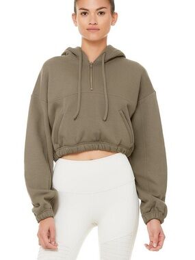ALO Yoga Cropped Hoodie in Olive Green